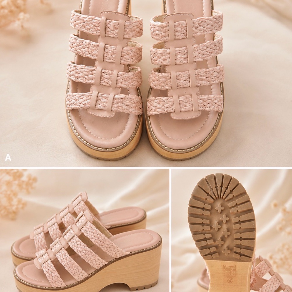 Braided Pink Wedge Slide Sandals for Women